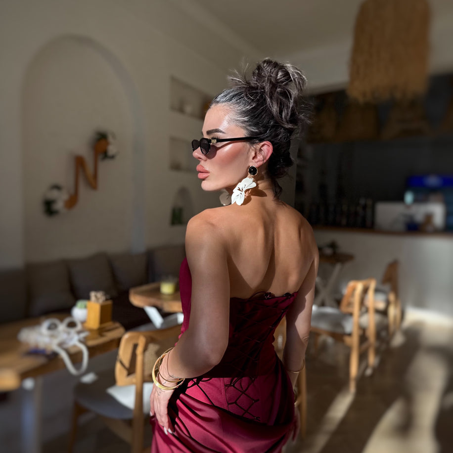 Burgundy Draped Satin Dress